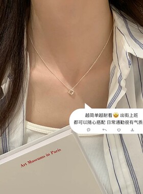 方块几何吊坠锁骨链女纯银项链