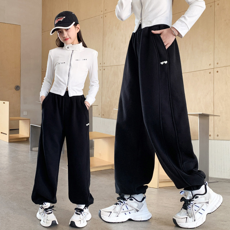 女童加绒裤子卫裤秋冬款2025儿童黑色大童秋季休闲运动裤洋气粉色,淘宝优惠券,粉丝福利购,淘宝优惠卷