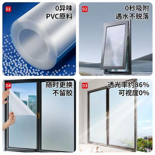 磨砂窗户玻璃门贴纸厕所贴膜透光不透明卫生间防窥人走光隐私窗贴 - 图3