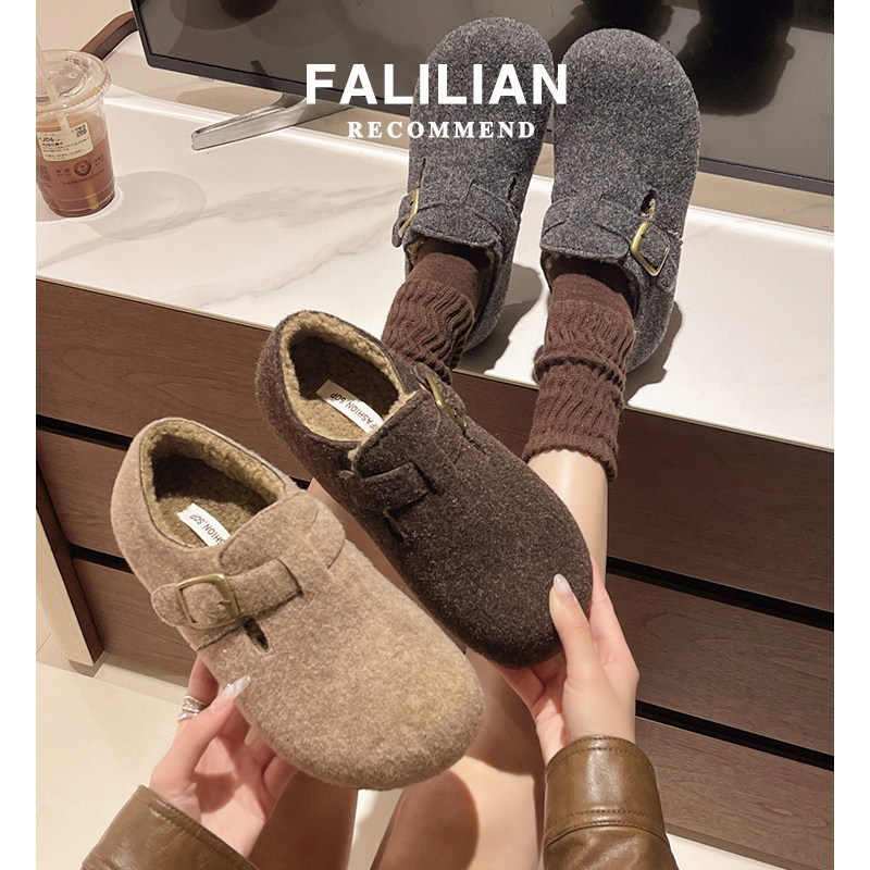 灰色勃肯鞋女鞋子2025秋冬新款爆款一脚蹬懒人鞋加绒博肯棉鞋平底,淘宝优惠券,粉丝福利购,淘宝优惠卷