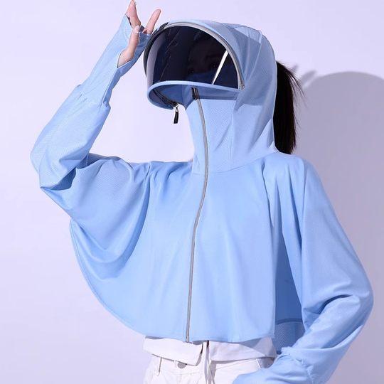 夏天防晒衣帽子面罩护颈一体女骑车电动车吹不翻帽子全方位遮阳帽