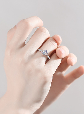 莫桑石钻戒女纯银一克拉六爪仿真钻石戒指婚戒莫桑钻指环工厂直销