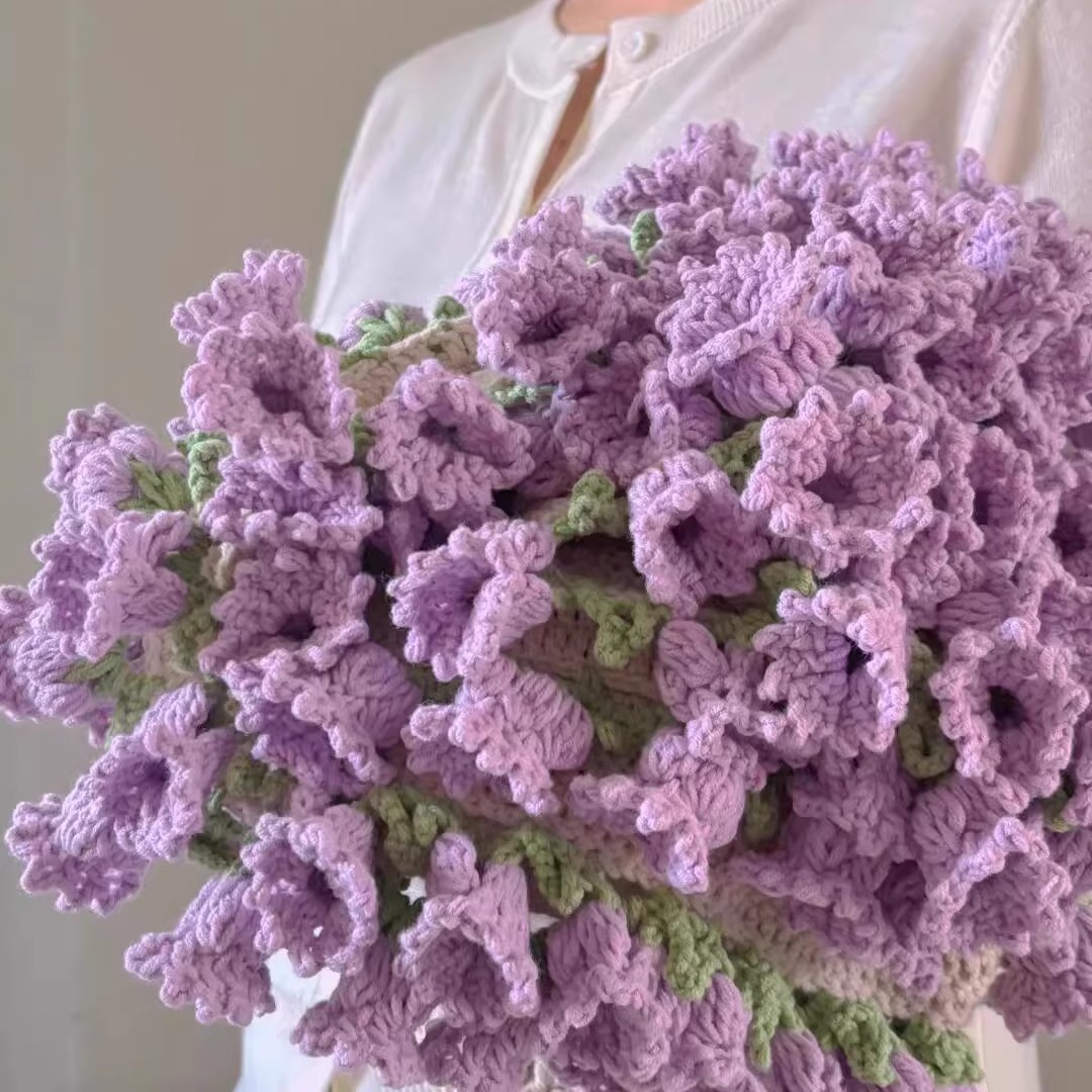 玫瑰花束毯子手工编织diy材料包毛线团钩织花朵毛毯花勾针铃兰花 - 图3