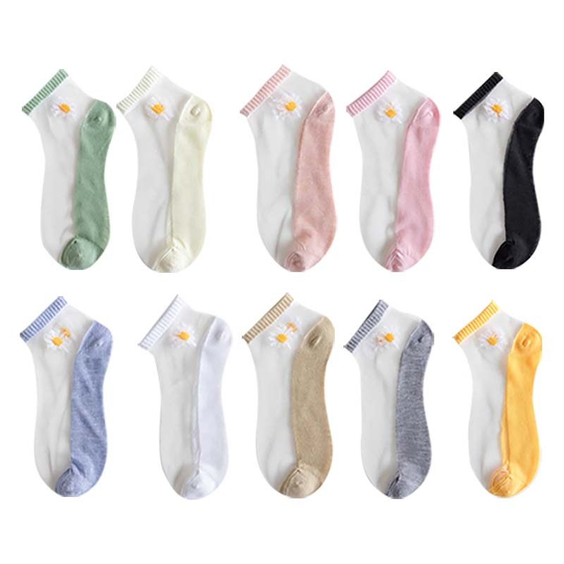 女士短袜ins潮花朵浅口玻璃丝袜子 天天特卖工厂店短袜