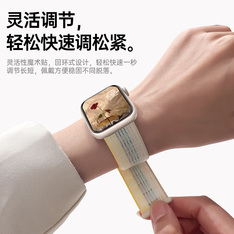 适用苹果手表s9表带iwatch尼龙回环applewatch8代7/6编织ultra2新款se2女士5/4运动iphone星光彩虹编制防水-图1