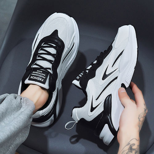 春季男鞋2026透气运动白鞋网面休闲板鞋老爹网鞋潮鞋黑色白色低帮 - 图2