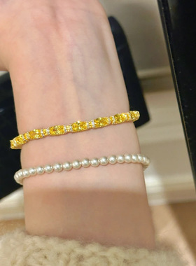 法式复古小冰糖黄钻手链新中式时尚轻奢简约高颜值设计精致手饰品