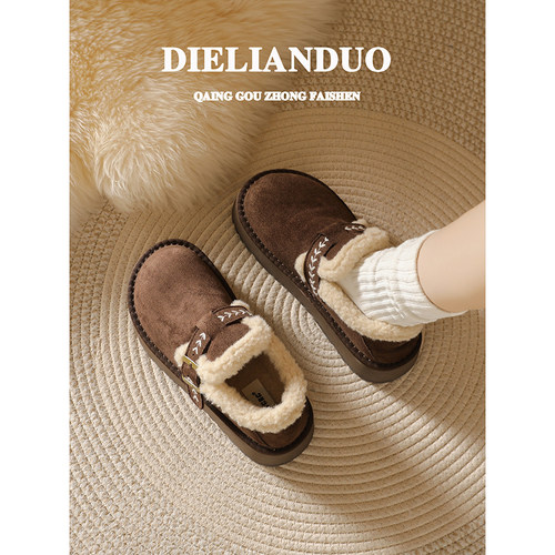 厚底加绒勃肯鞋女款2025新款冬季加厚保暖全包博肯毛毛棉鞋子羊毛 - 图1