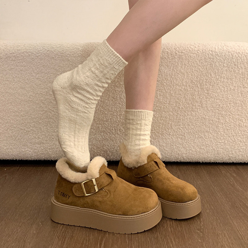 厚底加绒全包勃肯鞋高帮女鞋子2025冬季新款乐福鞋雪地靴毛毛棉鞋,淘宝优惠券,粉丝福利购,淘宝优惠卷
