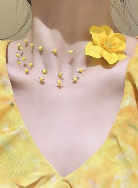 初蕊漫开~黄色花朵串珠项链女2026新款度假风氛围感锁骨链颈链