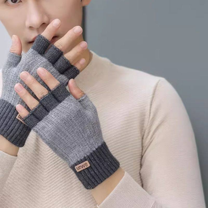半指手套男士冬天保暖加绒加厚针织毛线露指学生写字骑行秋冬季男,淘宝优惠券,粉丝福利购,淘宝优惠卷