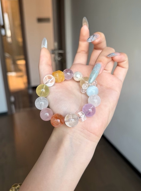 【彩虹多宝】天然白水晶黄水晶多宝手链招好运财转运小众手串礼物