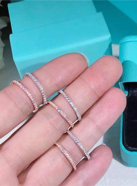 简约S925纯银单排戒女百搭关节细单圈镶钻锆石玫瑰金排钻戒指尾戒