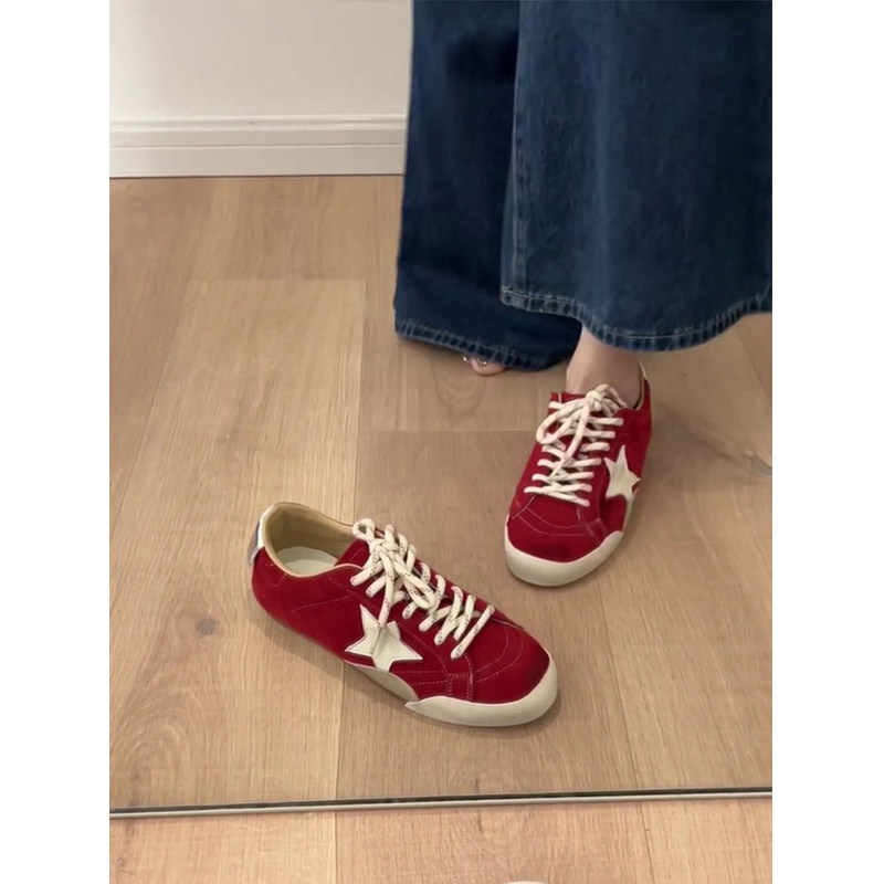 平底红色德训鞋女2025新款夏秋休闲运动脏脏鞋板鞋阿甘鞋圆头拼色,淘宝优惠券,粉丝福利购,淘宝优惠卷