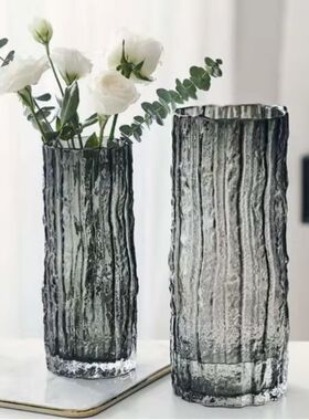 圆柱直筒玻璃花瓶透明插花玫瑰鲜花客厅餐桌摆件办公室家里干花