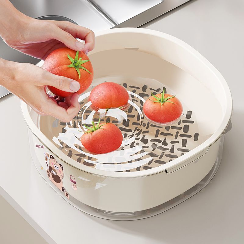 新款塑料双层沥水篮洗菜蓝洗菜盆沥水盆厨房菜篮家用水果盘果篮 - 图3