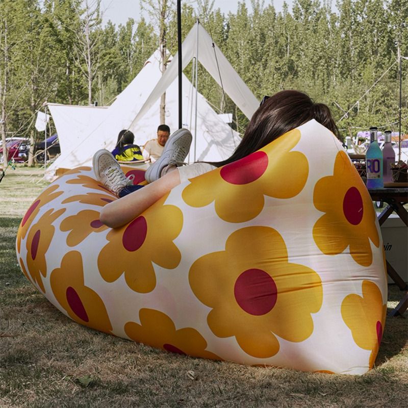 充气沙发户外露营懒人空气床单人野营音乐节便携式气垫床冲气野餐 - 图0