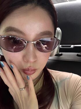 404的店复古金属猫眼紫色墨镜防紫外线韩版Y2K时髦太阳眼镜甜酷女