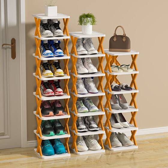 Folding small narrow shoe rack for home, multi-layer storage artifact