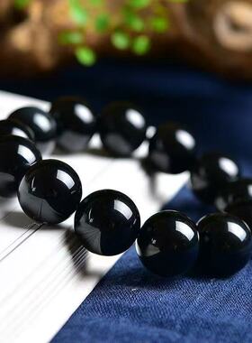 天然黑曜石素圈手串乌金黑手链转运石节日男女款生日礼物手链水晶