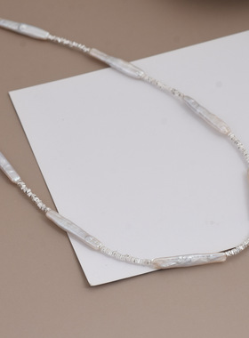 s925纯银珍珠碎银项链日韩风小众设计清冷感可叠戴锁骨套链饰品