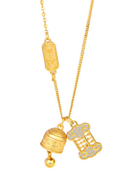 s925纯银平安铃算盘项链女新中式新款秋冬毛衣链轻奢吊坠配饰