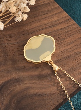 宫廷设计古法鎏金镶嵌仿新疆和田玉珐琅平面如意锁玉石吊坠挂件