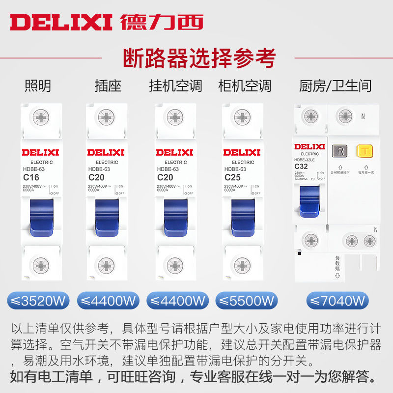 德力西空气开关家用电闸开关1p2p16a63a小型断路器短路保护漏电 - 图0