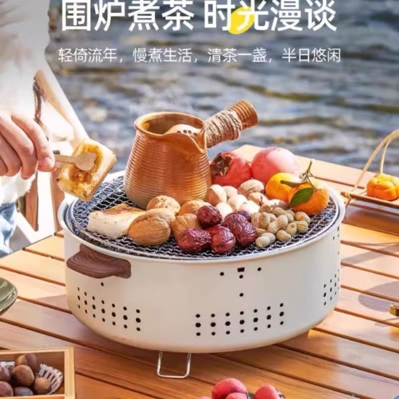 围炉煮茶烤火炉套装家用室内器具冬天围聚炉子户外碳炉烤炉炭炭火-图1