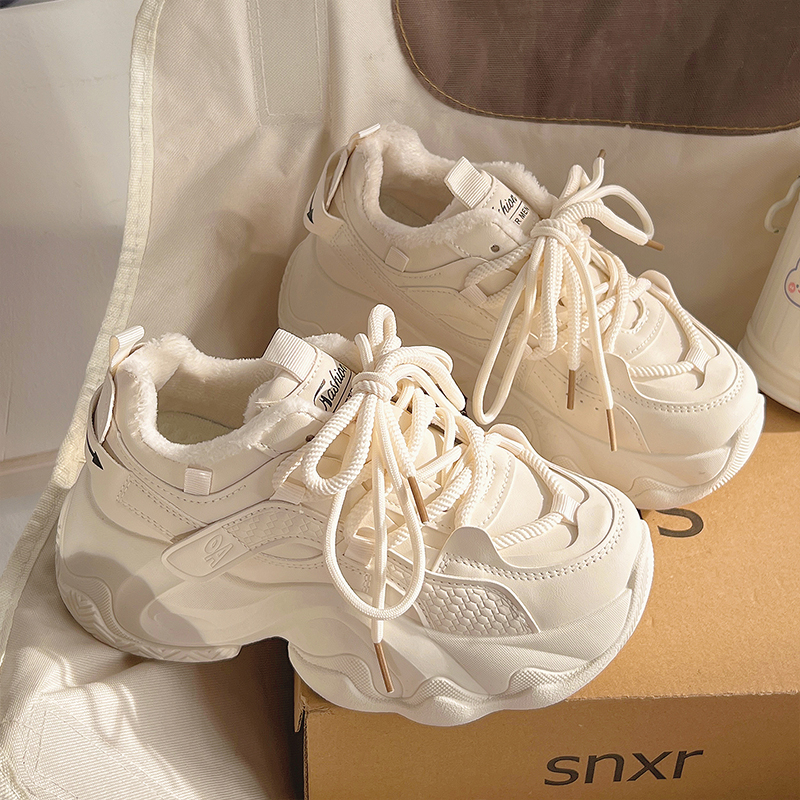 老爹鞋女2025秋冬季加绒女鞋保暖棉鞋配阔腿裤鞋子百搭厚底小白鞋 - 图0