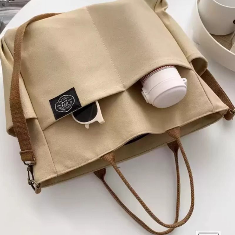 加厚多口袋文艺托特帆布学生电脑简约手提单肩斜挎包2025隔层可放 - 图1