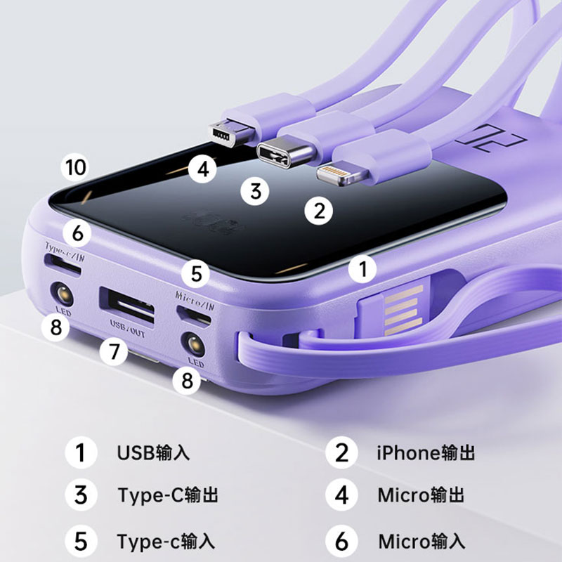 迷你充电宝自带线快充20000毫安新款超大容量超薄小巧移动电源便携随身可爱适用苹果华为oppo小米vivo专用-图1