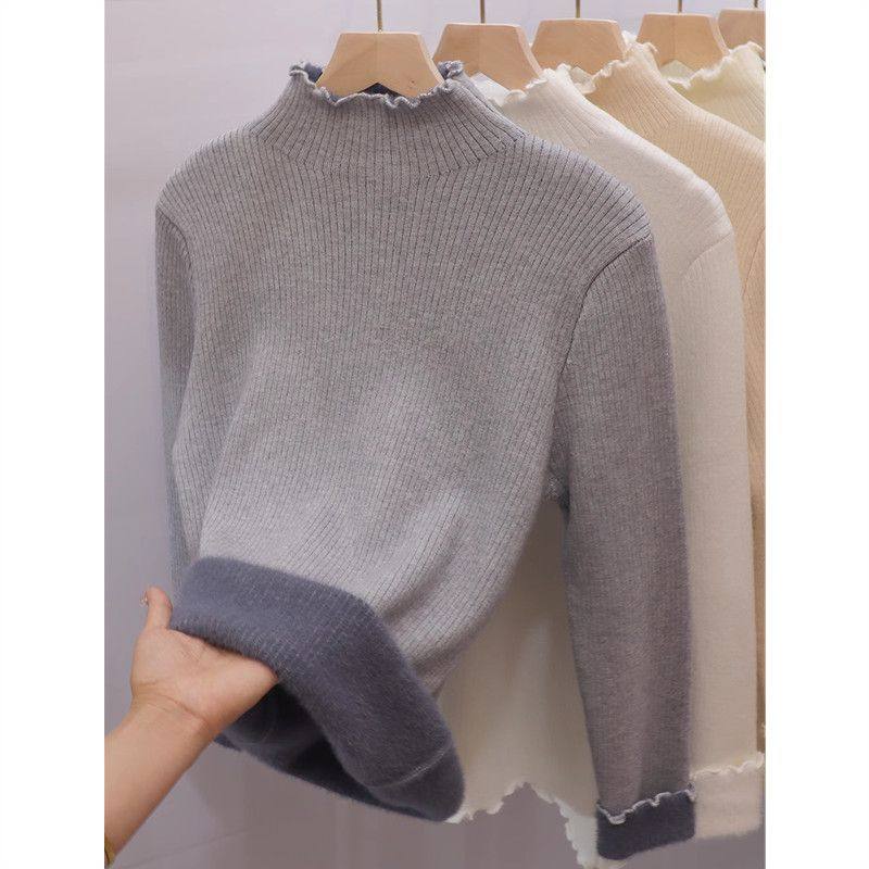 半高领一体绒毛衣女2025秋冬新款加绒加厚大码内搭针织打底衫上衣,淘宝优惠券,粉丝福利购,淘宝优惠卷