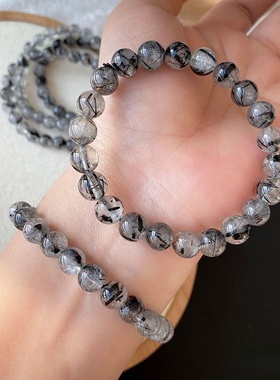 黑发晶手链男女款黑钛晶转运发丝水晶情侣手链黑发晶手串