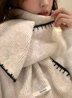 含羊毛高级感针织围巾女款2025新款冬季韩系氛围感保暖项链围脖男