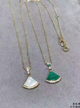 小裙子贝母项链女款纯银镀18K金轻奢扇形锁骨链礼物新款金色镀金