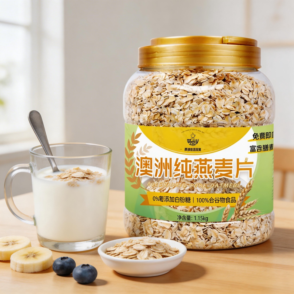 燕麦片5斤2罐即食冲饮无糖精代早餐麦片纯麦片食品纯燕麦代餐优选