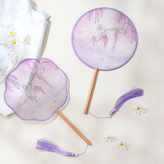 团扇双面古典扇子古风半透圆形流苏女古装汉服旗袍丝质古装扇子