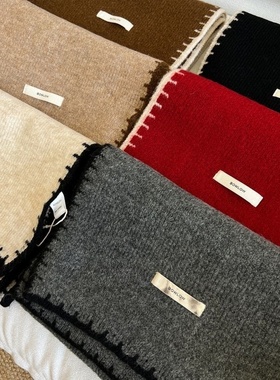 红色氛围感小香风羊毛混纺围巾重工锁边工艺百搭情侣款项链女冬季