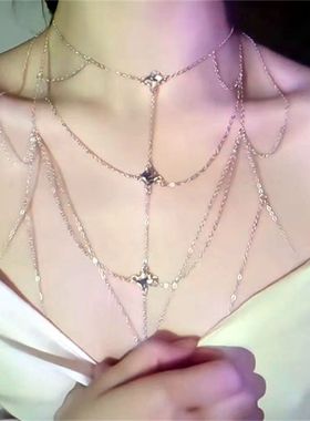 zoozmomo镶钻辣妹项链女甜酷身体链性感比基尼胸链高级感小众配饰