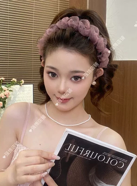 高颅顶发箍女款2026网纱串珠洗脸头箍日常发卡头饰黑色蓝色新款