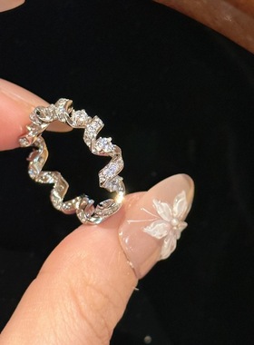 925轻奢高级镶嵌满钻麻花扭扭戒指小众设计感时尚百搭个性食指戒