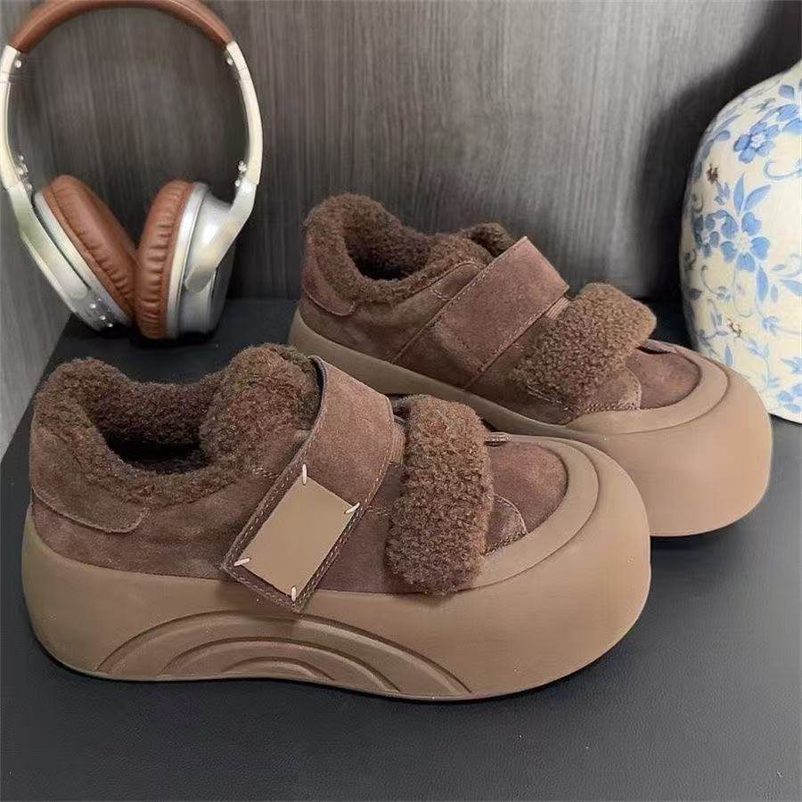 TvAj秋冬加绒魔术贴2025年新款厚底板鞋百搭毛毛鞋子外穿面包鞋,淘宝优惠券,粉丝福利购,淘宝优惠卷