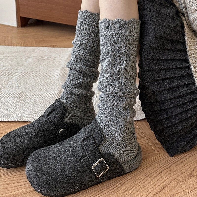 袜子镂空堆堆袜灰色花边女秋冬小腿配鲨鱼裤的袜子保暖针织长筒袜,淘宝优惠券,粉丝福利购,淘宝优惠卷