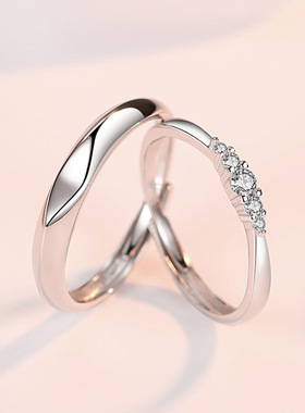 新款S925纯银相濡以沫情侣戒指一对小众设计感开口对戒情人节礼物