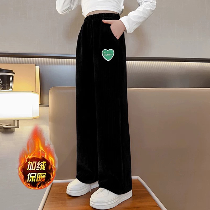 女童裤子加绒秋冬2026新款儿童女孩大童冬季加厚一体绒直筒阔腿裤 - 图2