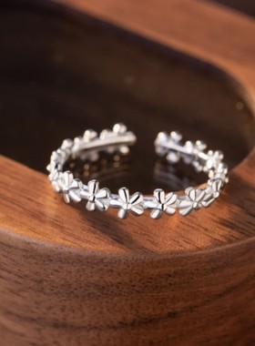 小雏菊足银999戒指女小众设计轻奢款花朵素圈ins风浪漫花环戒环