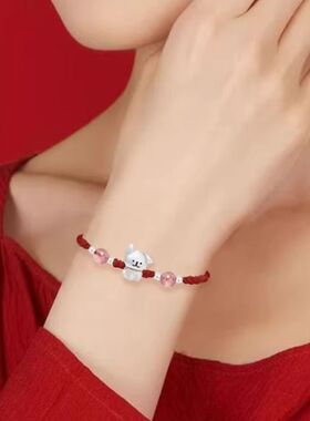 足银999线条小狗纯银男女生手绳