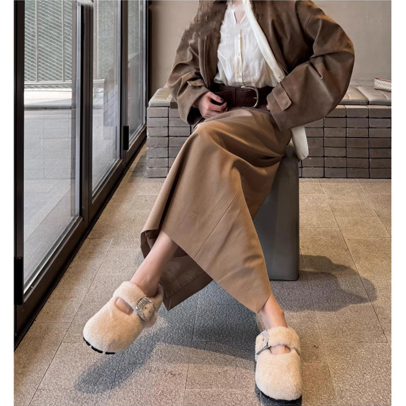 周也同款白色爆款包头羊羔毛毛拖鞋女外穿加绒棉鞋水钻勃肯鞋平底,淘宝优惠券,粉丝福利购,淘宝优惠卷