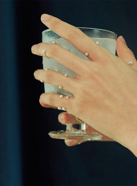 JZ090韩版925纯银戒指INS小众简约时尚开口笑珍珠微笑戒指女指环